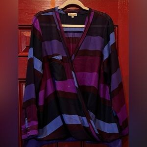 Democracy Sheer Purple and Blue Striped Blouse, 2X